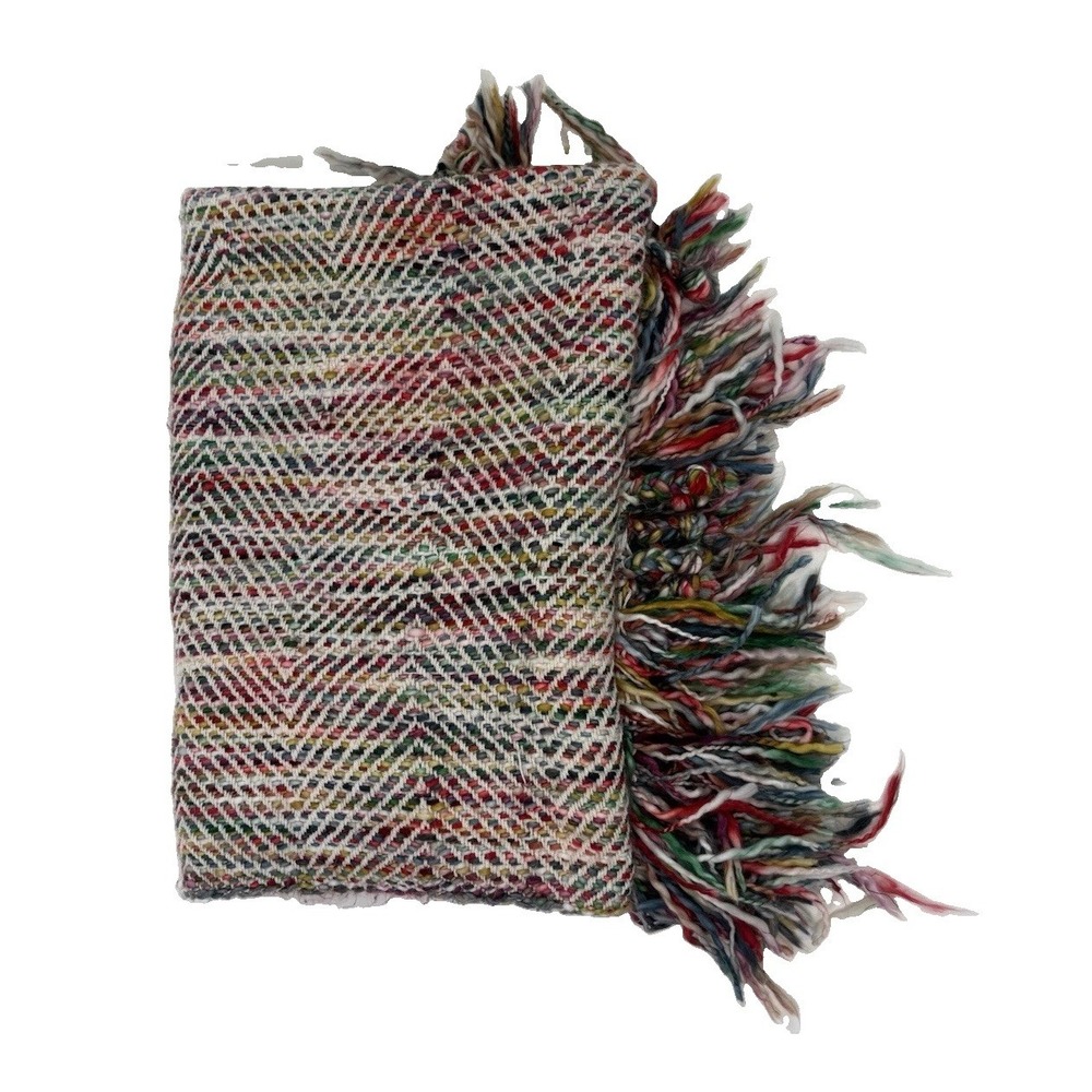 World Market Decorative Fringe Multicolor Throw Blanket BOHO India 50x60"
